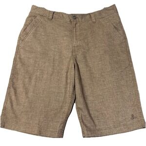 prAna Furrow Short Mens 32x11 Brown Hemp Stretch UPF 50+ Utility Pocket Action